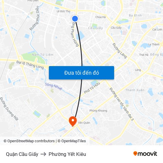 Quận Cầu Giấy to Phường Yết Kiêu map