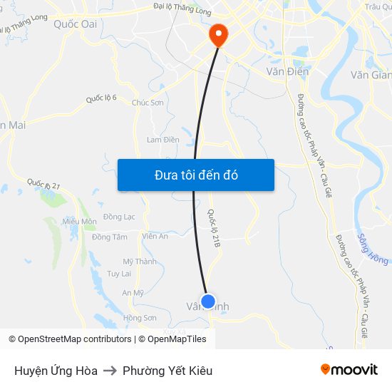 Huyện Ứng Hòa to Phường Yết Kiêu map
