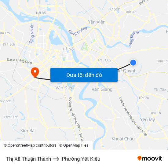 Thị Xã Thuận Thành to Phường Yết Kiêu map