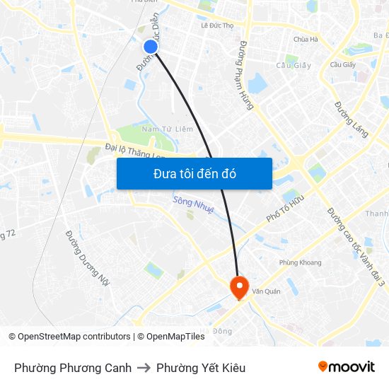 Phường Phương Canh to Phường Yết Kiêu map