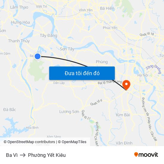 Ba Vì to Phường Yết Kiêu map