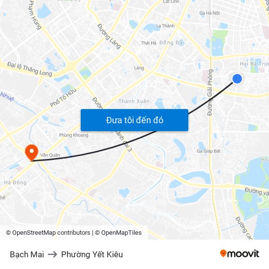 Bạch Mai to Phường Yết Kiêu map