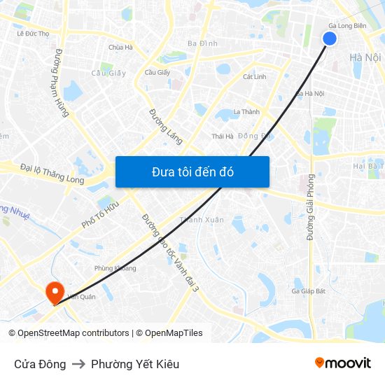 Cửa Đông to Phường Yết Kiêu map