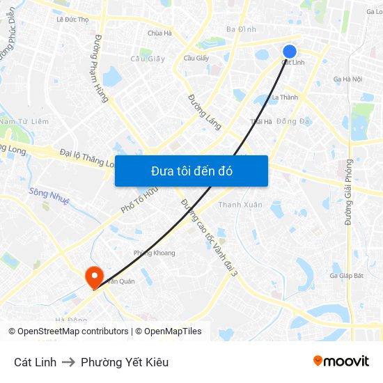 Cát Linh to Phường Yết Kiêu map