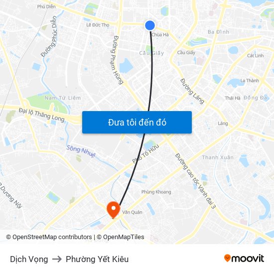 Dịch Vọng to Phường Yết Kiêu map