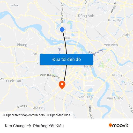 Kim Chung to Phường Yết Kiêu map