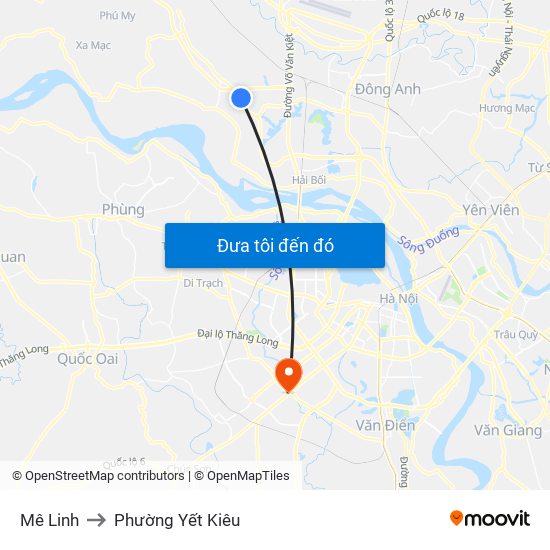 Mê Linh to Phường Yết Kiêu map