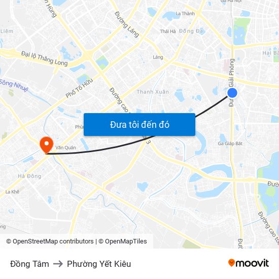 Đồng Tâm to Phường Yết Kiêu map