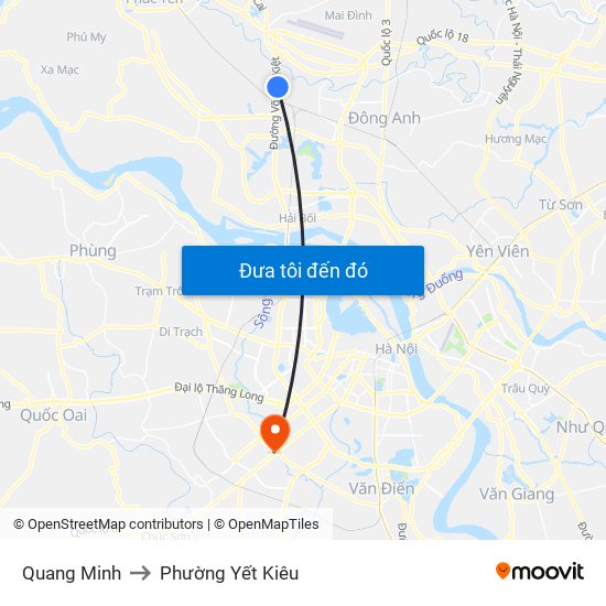 Quang Minh to Phường Yết Kiêu map
