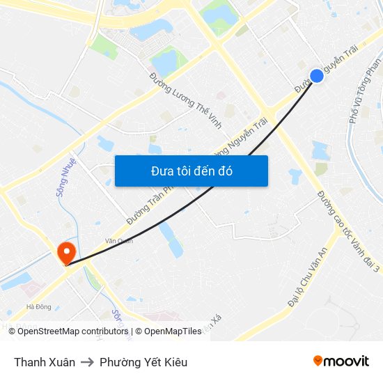 Thanh Xuân to Phường Yết Kiêu map