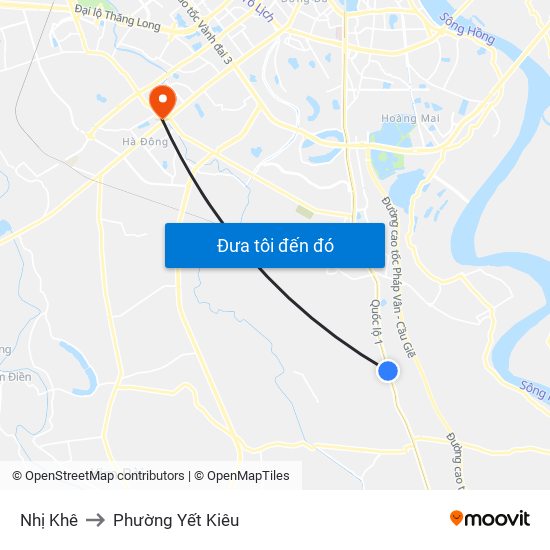 Nhị Khê to Phường Yết Kiêu map