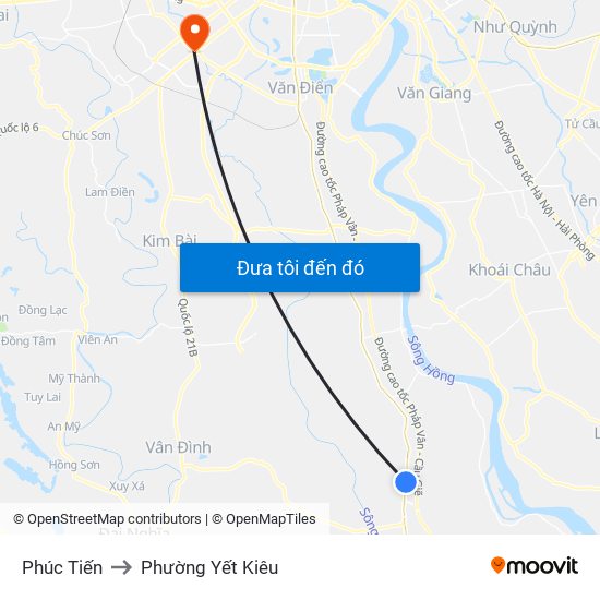 Phúc Tiến to Phường Yết Kiêu map