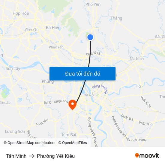 Tân Minh to Phường Yết Kiêu map