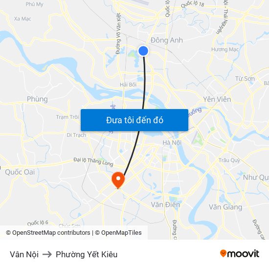 Vân Nội to Phường Yết Kiêu map