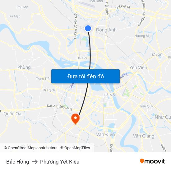 Bắc Hồng to Phường Yết Kiêu map