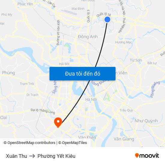 Xuân Thu to Phường Yết Kiêu map