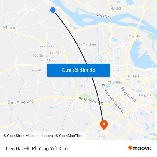 Liên Hà to Phường Yết Kiêu map