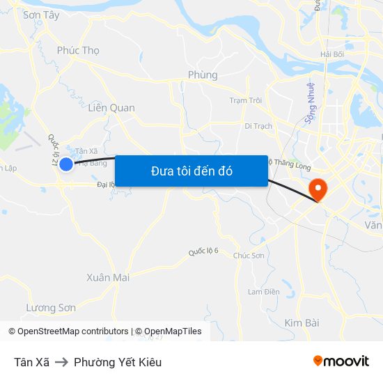 Tân Xã to Phường Yết Kiêu map