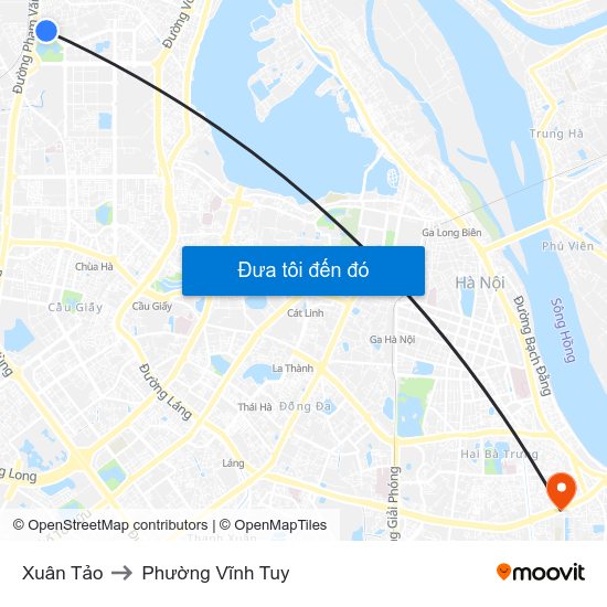 Xuân Tảo to Phường Vĩnh Tuy map