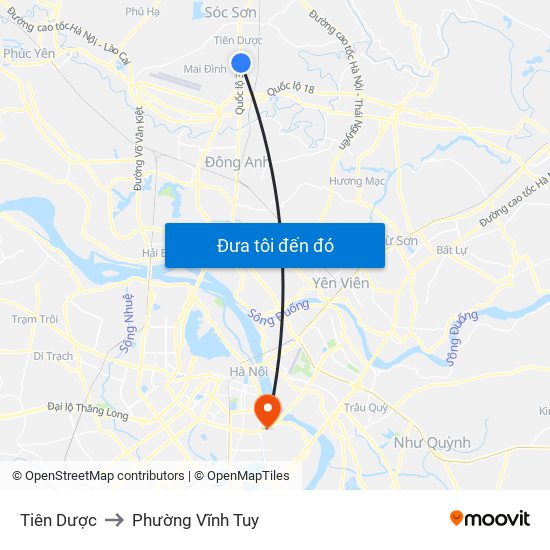 Tiên Dược to Phường Vĩnh Tuy map