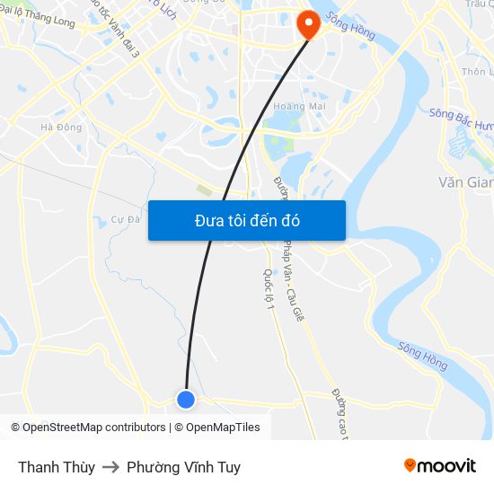 Thanh Thùy to Phường Vĩnh Tuy map