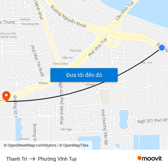 Thanh Trì to Phường Vĩnh Tuy map