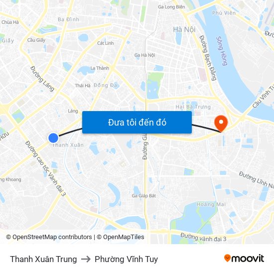 Thanh Xuân Trung to Phường Vĩnh Tuy map