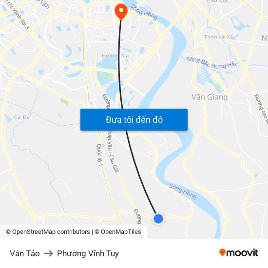 Vân Tảo to Phường Vĩnh Tuy map