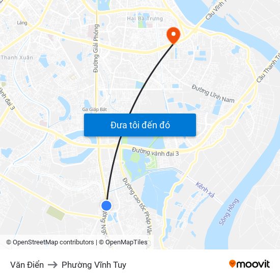 Văn Điển to Phường Vĩnh Tuy map