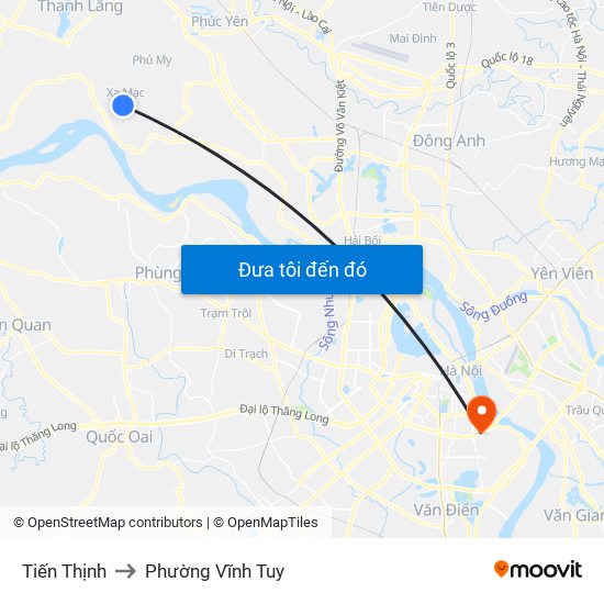 Tiến Thịnh to Phường Vĩnh Tuy map