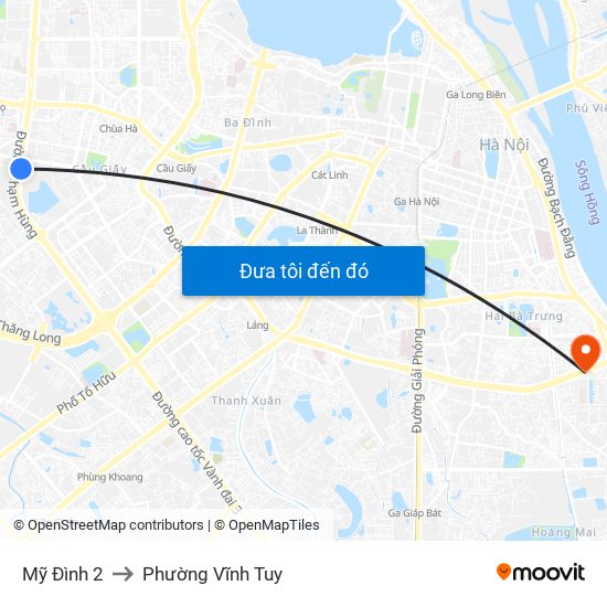 Mỹ Đình 2 to Phường Vĩnh Tuy map