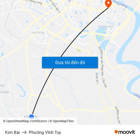 Kim Bài to Phường Vĩnh Tuy map