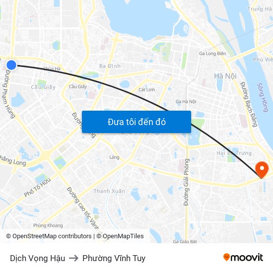 Dịch Vọng Hậu to Phường Vĩnh Tuy map