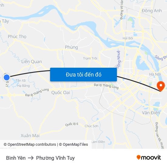 Bình Yên to Phường Vĩnh Tuy map