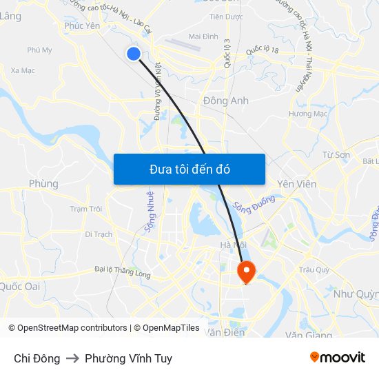 Chi Đông to Phường Vĩnh Tuy map