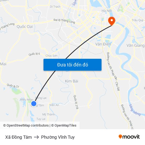 Xã Đồng Tâm to Phường Vĩnh Tuy map