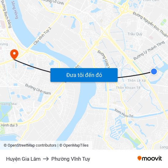 Huyện Gia Lâm to Phường Vĩnh Tuy map