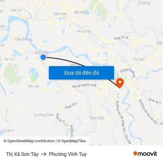 Thị Xã Sơn Tây to Phường Vĩnh Tuy map