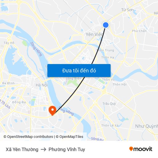 Xã Yên Thường to Phường Vĩnh Tuy map