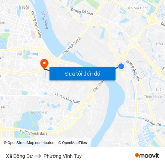 Xã Đông Dư to Phường Vĩnh Tuy map