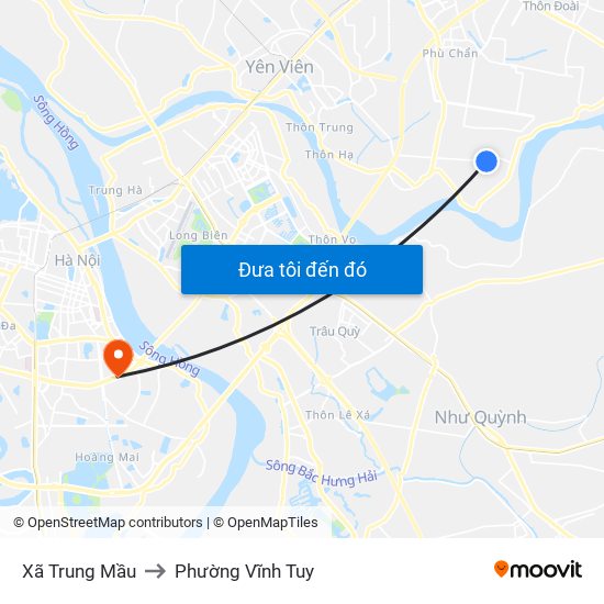 Xã Trung Mầu to Phường Vĩnh Tuy map