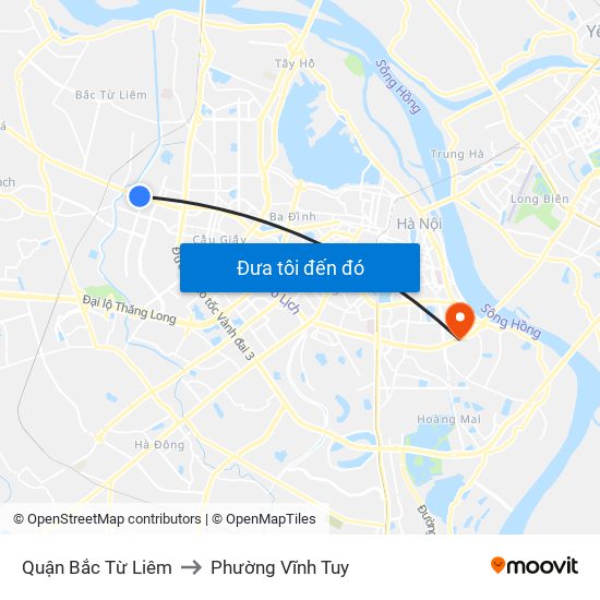 Quận Bắc Từ Liêm to Phường Vĩnh Tuy map