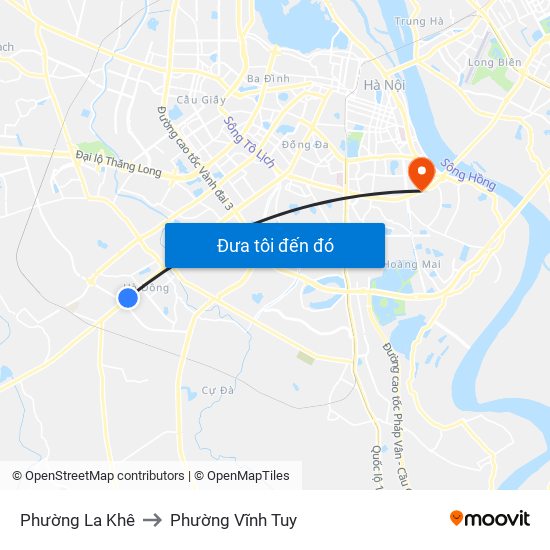 Phường La Khê to Phường Vĩnh Tuy map