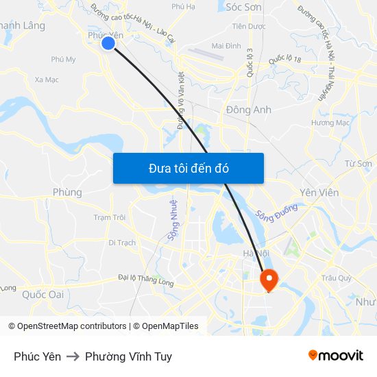 Phúc Yên to Phường Vĩnh Tuy map