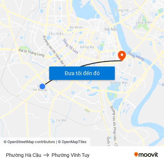 Phường Hà Cầu to Phường Vĩnh Tuy map