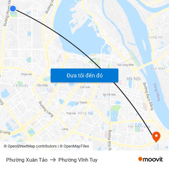 Phường Xuân Tảo to Phường Vĩnh Tuy map