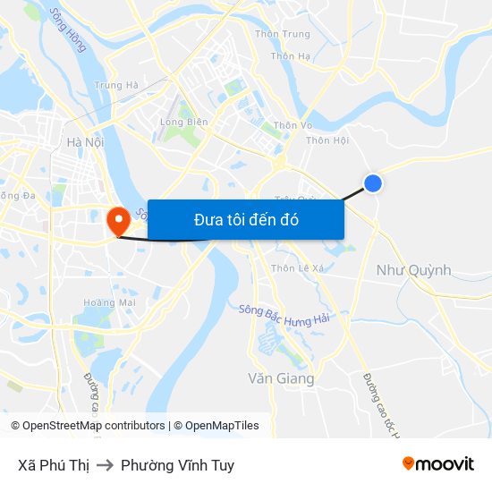 Xã Phú Thị to Phường Vĩnh Tuy map