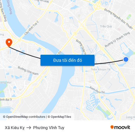 Xã Kiêu Kỵ to Phường Vĩnh Tuy map