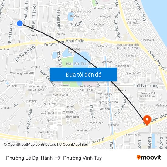 Phường Lê Đại Hành to Phường Vĩnh Tuy map