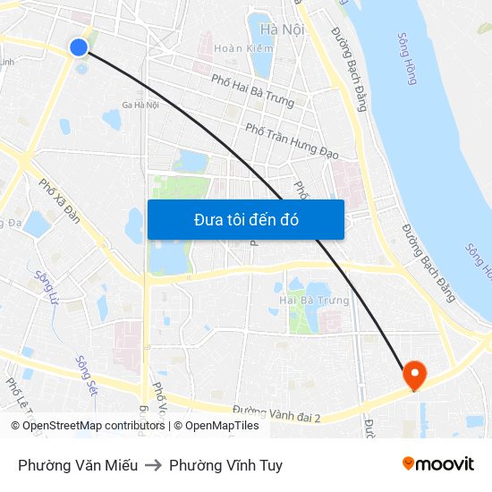 Phường Văn Miếu to Phường Vĩnh Tuy map